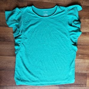 Nine West Green Ruffle Short Sleeve Textured Tee Size L